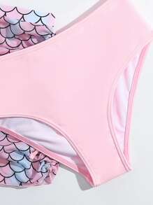 Tween Girl Fish Scale Print Bikini Set With Beach Skirt Summer Beach - Baby Pink - View 4