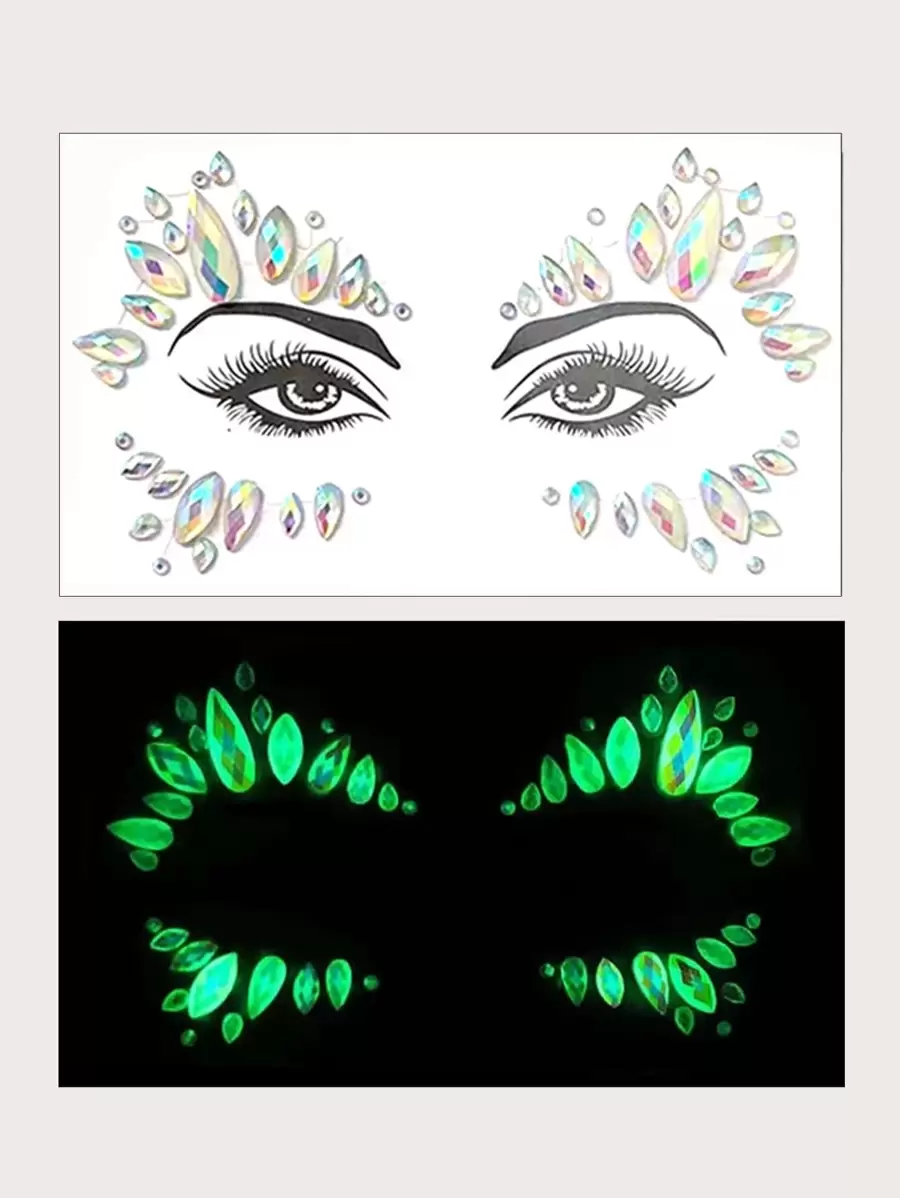 1 Pieza Pegatinas 3D con forma de gota luminosa con cristales de diamante para ojos, pegatinas para cara, manualidades, fiesta, antifaz, pegatinas para el Body con brillo - Multicolor - Ver 1