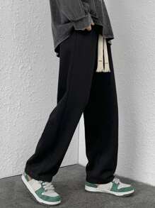 Claim Dot Pantalones Holgados Con Letras Y Gráficos Con Cordón De Ajuste Para Cintura De Hombres - Negro - Ver 3