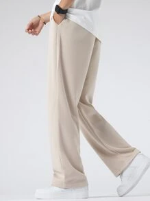 Manfinity Hypemode Loose-Fit Men's Pants With Letter Patch Detail And Adjustable Drawstring Waist - Apricot - View 4