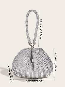轻巧，商务休闲水钻装饰水桶包迷你抽绳设计，透明包仿珍珠包晚宴包，晚餐包迷人，优雅，精致，安静的奢华水钻适合派对女孩，女人，新娘非常适合派对，晚宴/宴会圣诞派对礼服，迷人的水钻包 - 銀色 - 查看 3
