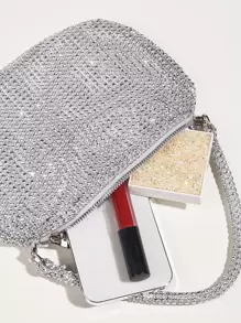 轻巧，商务休闲水钻装饰水桶包迷你抽绳设计，透明包仿珍珠包晚宴包，晚餐包迷人，优雅，精致，安静的奢华水钻适合派对女孩，女人，新娘非常适合派对，晚宴/宴会圣诞派对礼服，迷人的水钻包 - 銀色 - 查看 4