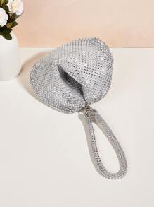 轻巧，商务休闲水钻装饰水桶包迷你抽绳设计，透明包仿珍珠包晚宴包，晚餐包迷人，优雅，精致，安静的奢华水钻适合派对女孩，女人，新娘非常适合派对，晚宴/宴会圣诞派对礼服，迷人的水钻包 - 銀色 - 查看 5