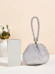 轻巧，商务休闲水钻装饰水桶包迷你抽绳设计，透明包仿珍珠包晚宴包，晚餐包迷人，优雅，精致，安静的奢华水钻适合派对女孩，女人，新娘非常适合派对，晚宴/宴会圣诞派对礼服，迷人的水钻包 - 銀色 - 查看 6