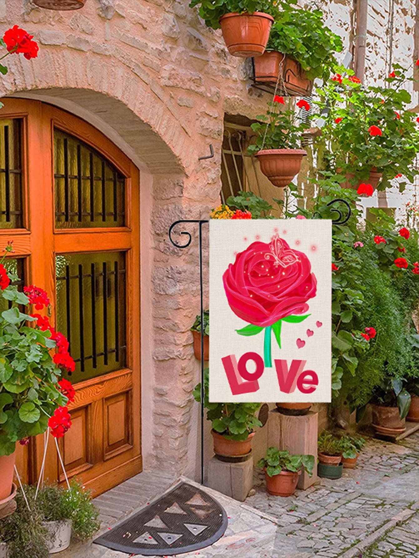 zhihaijunxiao1 1pc Flower & Letter Graphic Garden Flag - Multicolor - View 1