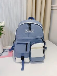 字母貼花裝飾功能背包書包，適合畢業生、青少年女孩、新生、大二、大三、大學、大學和高中，非常適合戶外、旅行和返校 - 藍色 - 查看 1