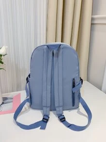 字母貼花裝飾功能背包書包，適合畢業生、青少年女孩、新生、大二、大三、大學、大學和高中，非常適合戶外、旅行和返校 - 藍色 - 查看 2