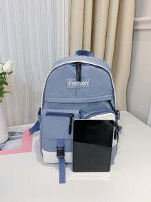 字母貼花裝飾功能背包書包，適合畢業生、青少年女孩、新生、大二、大三、大學、大學和高中，非常適合戶外、旅行和返校 - 藍色 - 查看 4