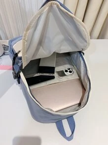 字母貼花裝飾功能背包書包，適合畢業生、青少年女孩、新生、大二、大三、大學、大學和高中，非常適合戶外、旅行和返校 - 藍色 - 查看 6