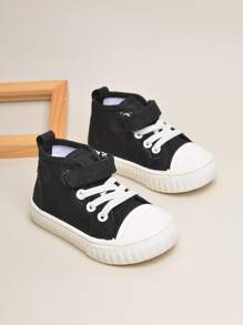 男孩高幫魔術貼帆布鞋 - 黑色 - 查看 7