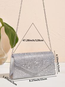 金屬亮絲金光閃閃,亮片,奢華,閃亮水鑽裝飾鏈條翻蓋方包優雅金屬亮絲晚會包,女士魅力四射手拿包帶鏈子,時髦錢包適合派對和婚禮,完美新娘錢包適合婚禮,舞會和派對活動 - 銀色 - 查看 8