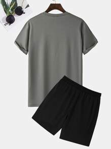 Manfinity Men Cartoon & Letter Graphic Tee & Drawstring Waist Shorts - Multicolor - View 2