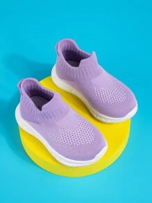 Kids' Breathable Slip-On Casual Sneakers, Soft Uppers & Non-Slip Rubber Outsole, Suitable For All Seasons - Mauve Purple - View 3