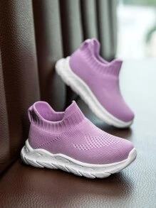 Kids' Breathable Slip-On Casual Sneakers, Soft Uppers & Non-Slip Rubber Outsole, Suitable For All Seasons - Mauve Purple - View 4