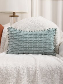 1pc Pom Pom Decor Cushion Cover Without Filler - Green - View 4