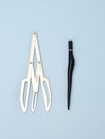 ATOMUS 不锈钢银色比例尺三角形黄金比例测量微刀片定位工具 1 件和 1 件黑色手动笔永久化妆手 3D 微刀片眉毛工具纹身用品