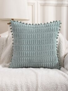 1pc Pom Pom Decor Cushion Cover Without Filler - Green - View 5