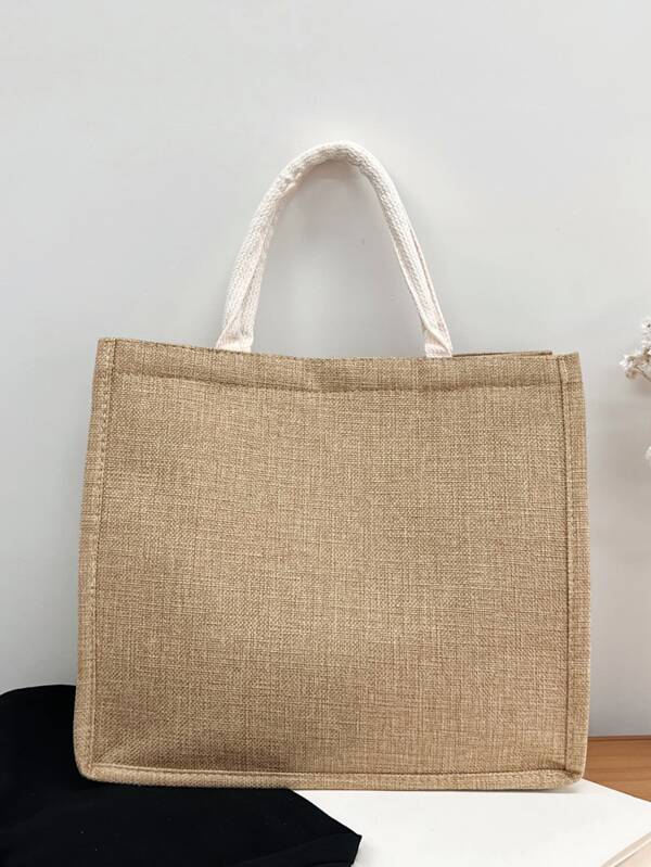 Double Handle Linen Shopper Bag SHEIN USA