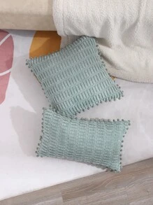 1pc Pom Pom Decor Cushion Cover Without Filler - Green - View 6
