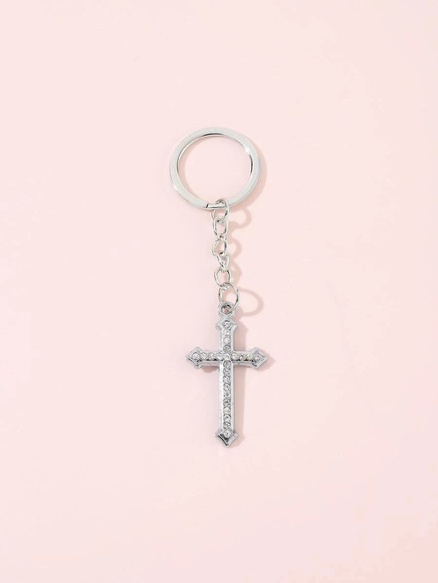 Elegant Rhinestone Decor Cross Charm Keychain Gift Souvenir Car Accessories Bag Charm School Cute Goth Y2k