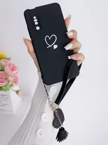 情人节带手机吊饰心形图案手机壳带挂绳适用于 iPhone15/15Plus/15Pro/15Promax - 黑色 - 查看 1