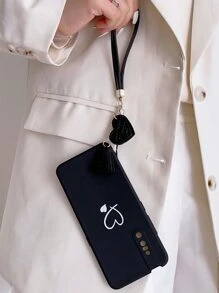 情人节带手机吊饰心形图案手机壳带挂绳适用于 iPhone15/15Plus/15Pro/15Promax - 黑色 - 查看 5