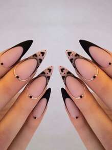 Nâng cấp vẻ ngoài của bạn với 24 móng tay giả hình trái tim màu đen mờ dài Stiletto & 1 giũa móng tay & 1 tờ băng dính - Nhiều màu - Xem 1