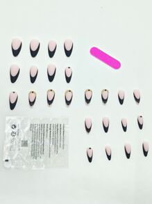 Nâng cấp vẻ ngoài của bạn với 24 móng tay giả hình trái tim màu đen mờ dài Stiletto & 1 giũa móng tay & 1 tờ băng dính - Nhiều màu - Xem 2