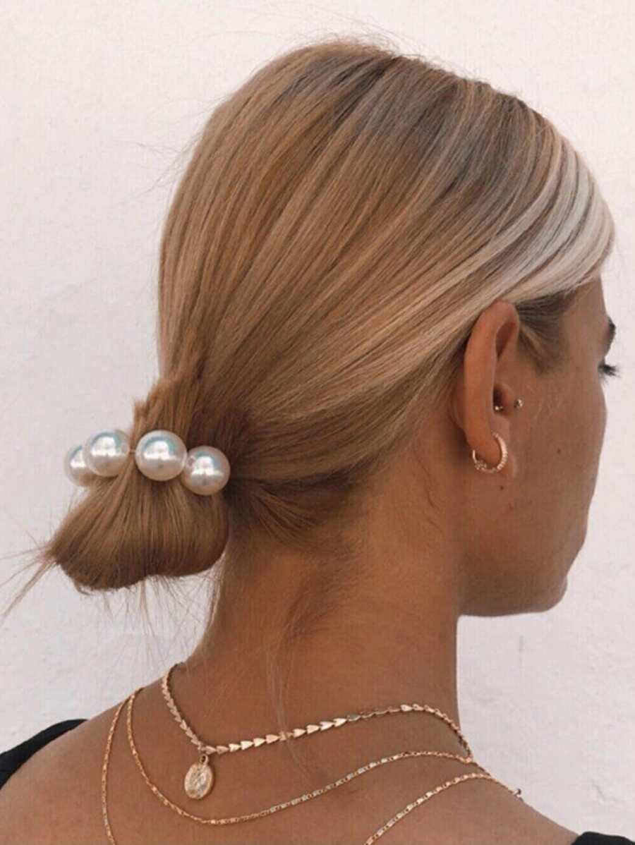 優雅1個人造珍珠編織髮圈