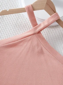 SHEIN Leap Crew 青少年女孩掛脖上衣和印花層疊下擺半身裙 - 彩色 - 查看 3