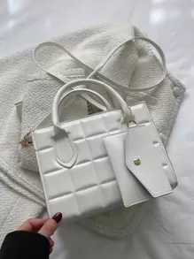 方格壓花款式包包,附搭扣包,女士收納小錢包 - 白色 - 查看 2