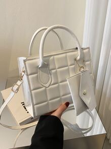 方格壓花款式包包,附搭扣包,女士收納小錢包 - 白色 - 查看 5