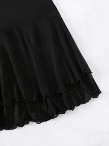 Swim Vcay Summer Beach Ruffle Hem Bikini Skort - Black - View 7