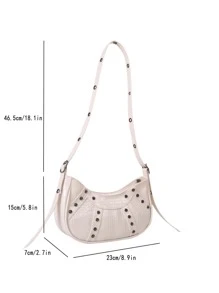 Bolso hobo con cocodrilo en relieve con diseño de tachuela - Blanco - Ver 3