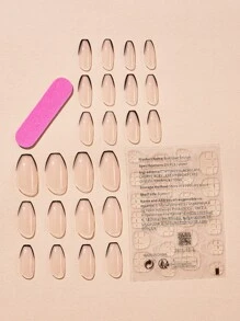 Elevate Your Style With 24pcs Short Coffin Black French Two Tone Fake Nail & 1pc Nail File & 1sheet Tape French Tip Press On Nails Supplies - Multicolor - View 2