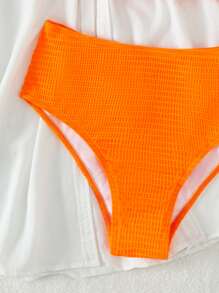 荷葉邊高腰夏季沙灘比基尼套裝 - 橘色 - 查看 7