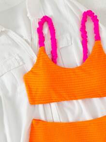 荷葉邊高腰夏季沙灘比基尼套裝 - 橘色 - 查看 6