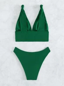 Ribbed Knit Bikini Set Summer Beach - Green - View 7