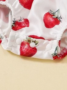 Baby Strawberry Print Ruffle Trim Bodysuit With Accessory Headband - Multicolor - View 5