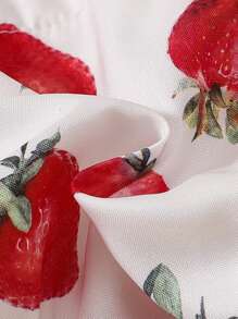 Baby Strawberry Print Ruffle Trim Bodysuit With Accessory Headband - Multicolor - View 6