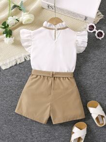 Cô Gái Trẻ Tương phản Màu sắc Vintage Thanh lịch Thành thị Phong cách Đứng cổ áo & Tay áo xù Hai chiếc Bộ Cho mùa hè - Nhiều màu - Xem 2