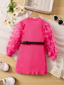 少女粉色純色立領燈籠袖夏季連衣裙