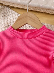 少女粉色純色立領燈籠袖夏季連衣裙