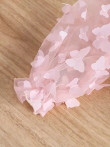 SHEIN 夏季淺粉色純色立領蝴蝶設計短袖襯衫,褶邊袖口適用於年輕女孩 - 淺粉色 - 查看 4