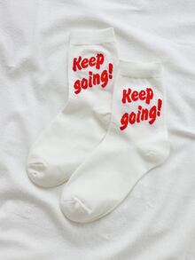 Calcetines de tripulación con estampado de slogan - Multicolor - Ver 2