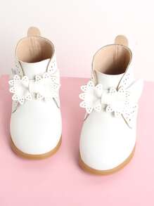 Girls Bow Decor Hollow Out Boots - White - View 2