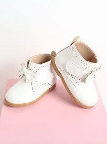 Girls Bow Decor Hollow Out Boots - White - View 4