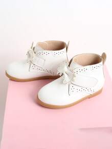 Girls Bow Decor Hollow Out Boots - White - View 6