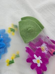 7pairs Butterfly & Floral Pattern Crew Socks, Fall Socks - Multicolor - View 4