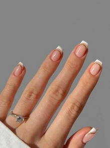 Instantly Upgrade Your Look With, 24pcs Short Square, White French & Glitter Design Fake Nail Kit For Women & Girls Press On Nails Nail Supplies - Multicolor - View 1